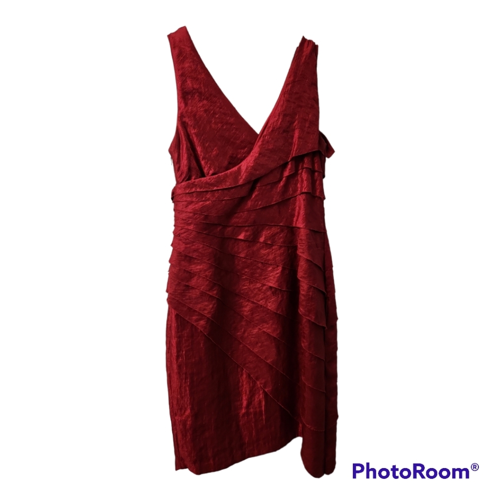 London Times Red Tier Ruffled Dress Sleeveless Fully Lined Sz 12